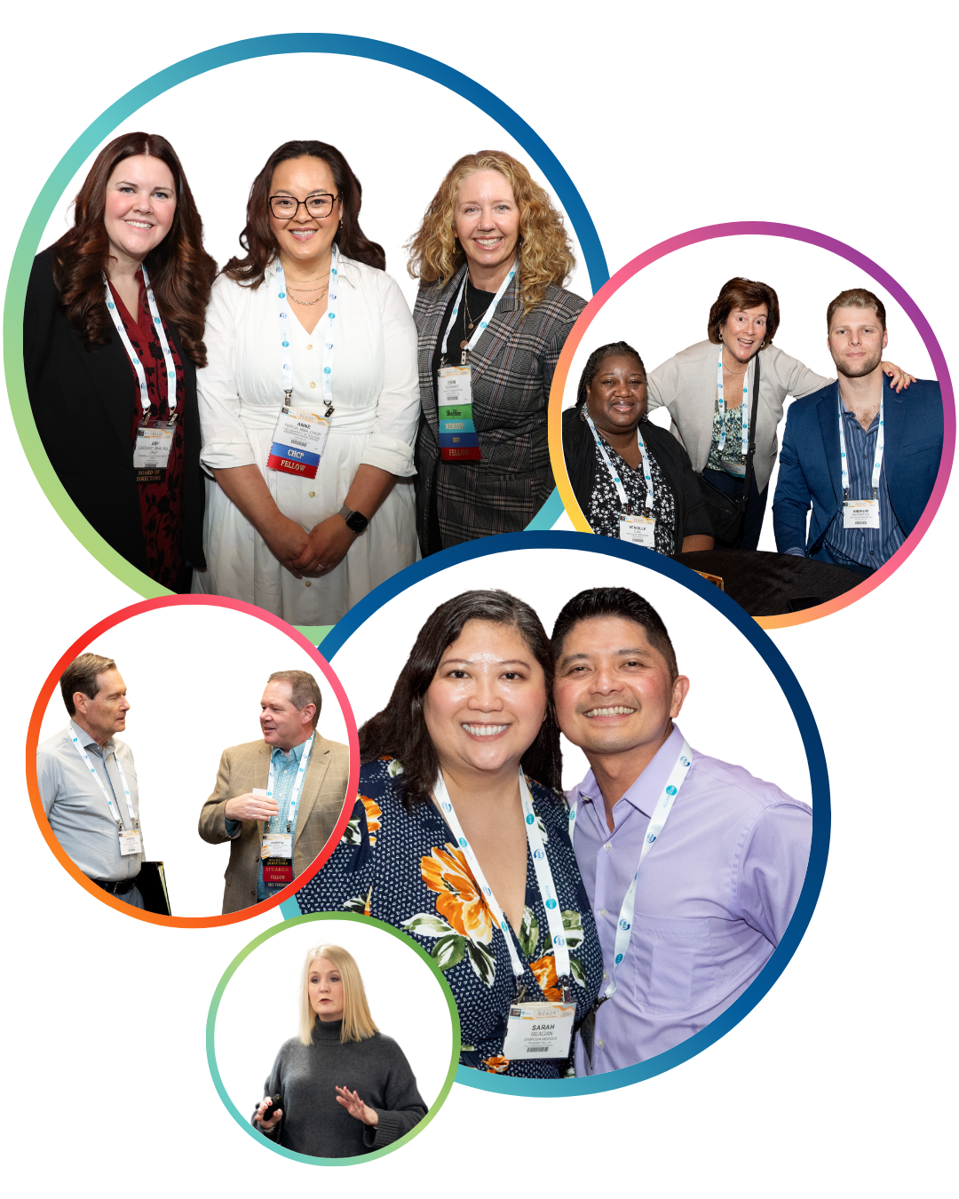 Graphic featuring five photos of attendees at last year's conference